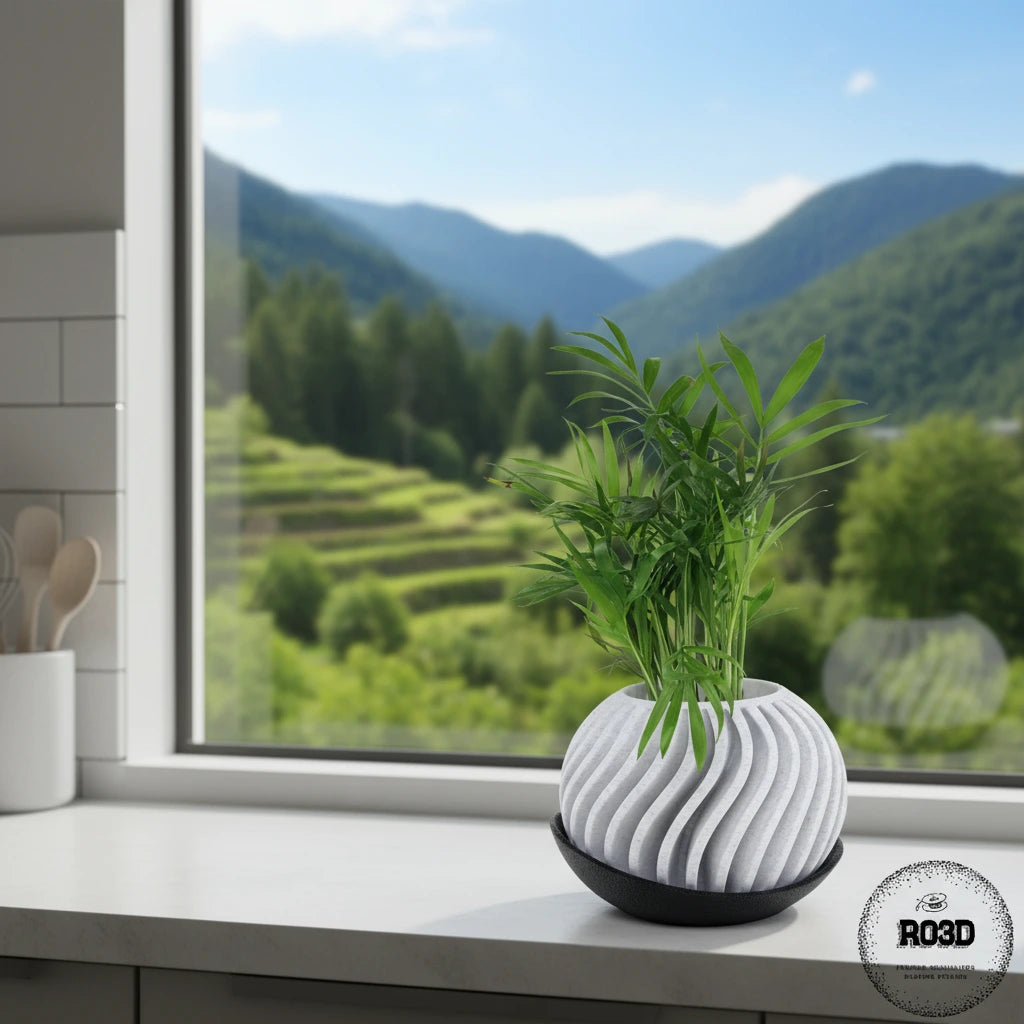 Planter 3D Surge - vedere laterală design organic premium