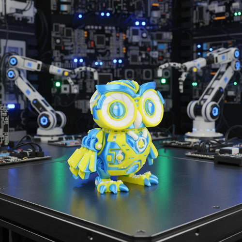 Cyber Owl - Bufniță Articulată 3D Print Flexi Cyber Owl, vedere principală cu design futurist cyber și articulații flexibile