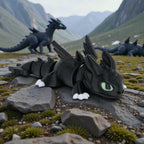 Night Fury Dragon - Dragon Negru 3D Articulat Fantasy, vedere principală cu aripi deschise și design iconic Toothless