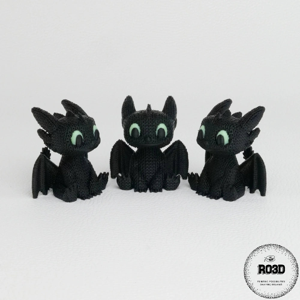 Toothless figurină - detaliu cap și ochi verzi strălucitori