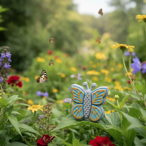 Butterfly fluture 3D - imagine principală design elegant cu aripi detaliate și accente aurii, breloc cu clicker print-in-place
