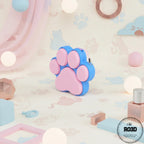 Clicky Cat Paw lăbuță de pisică 3D - imagine principală design kawaii cu mecanism clicker, breloc print-in-place cu accente roz-albastru
