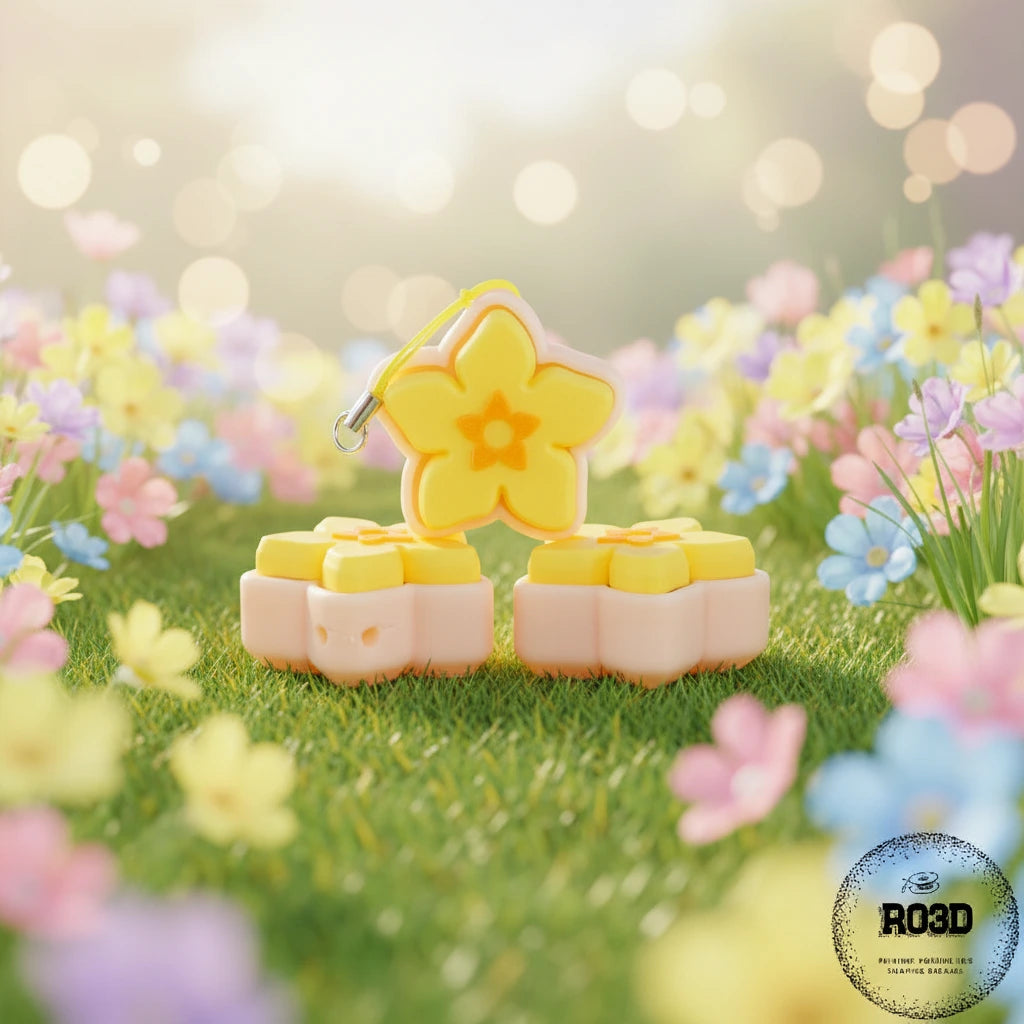 Hibiscus Flower floare de hibiscus 3D - imagine principală design tropical elegant cu mecanism clicker, breloc print-in-place
