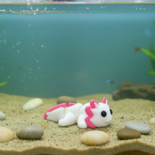 Articulated Axolotl salamandră mexicană articulată 3D - imagine principală design kawaii cu branhii coroană, figurină print-in-place
