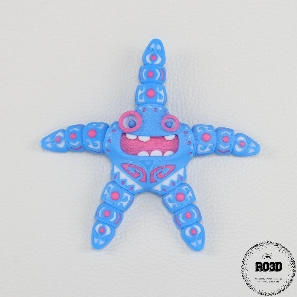 Tattooed Starfish stea de mare articulată 3D - vedere frontală cu tatuaje artistice sculptate, brațe articulate flexibile
