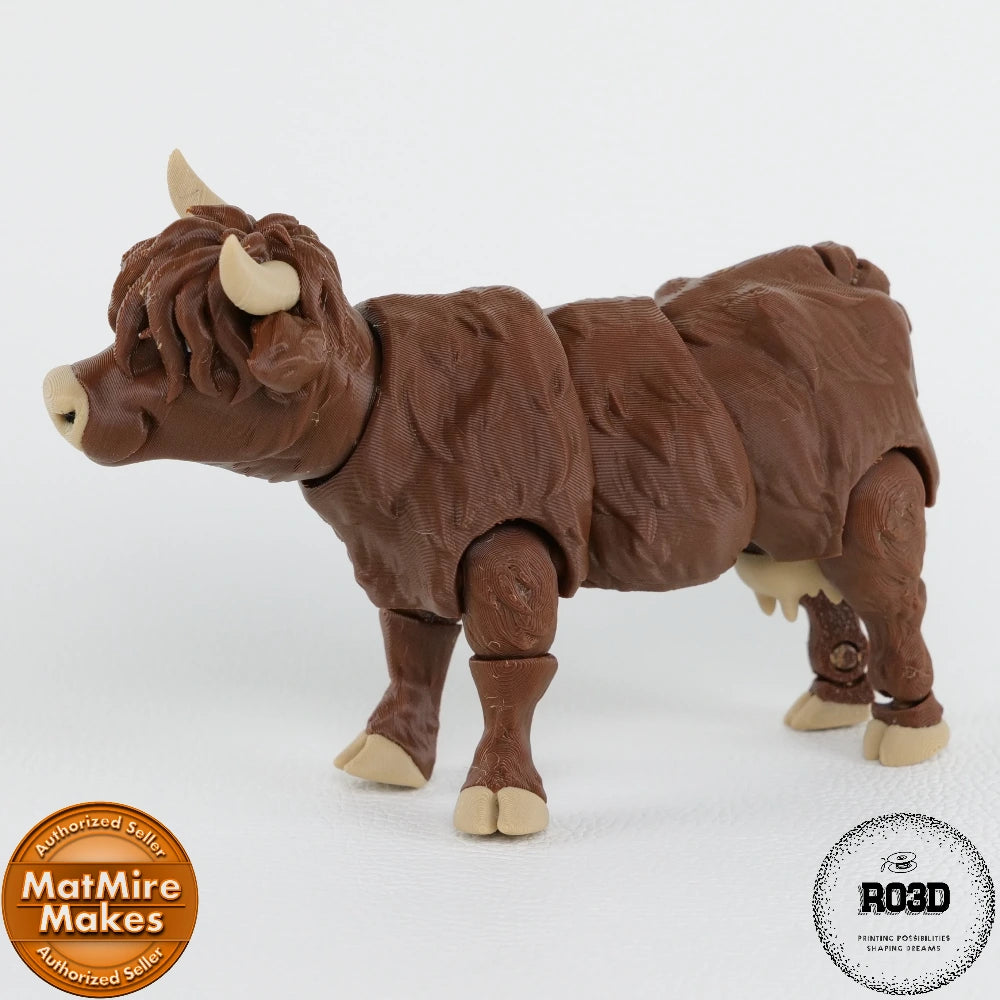 Highland Cow figurină 3D - vedere frontală cap și coarne expresive