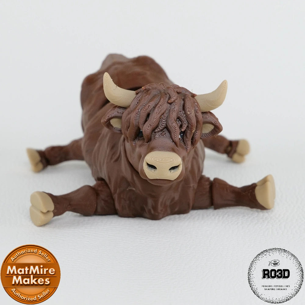 Highland Cow figurină 3D - vedere spate textură blană lungă