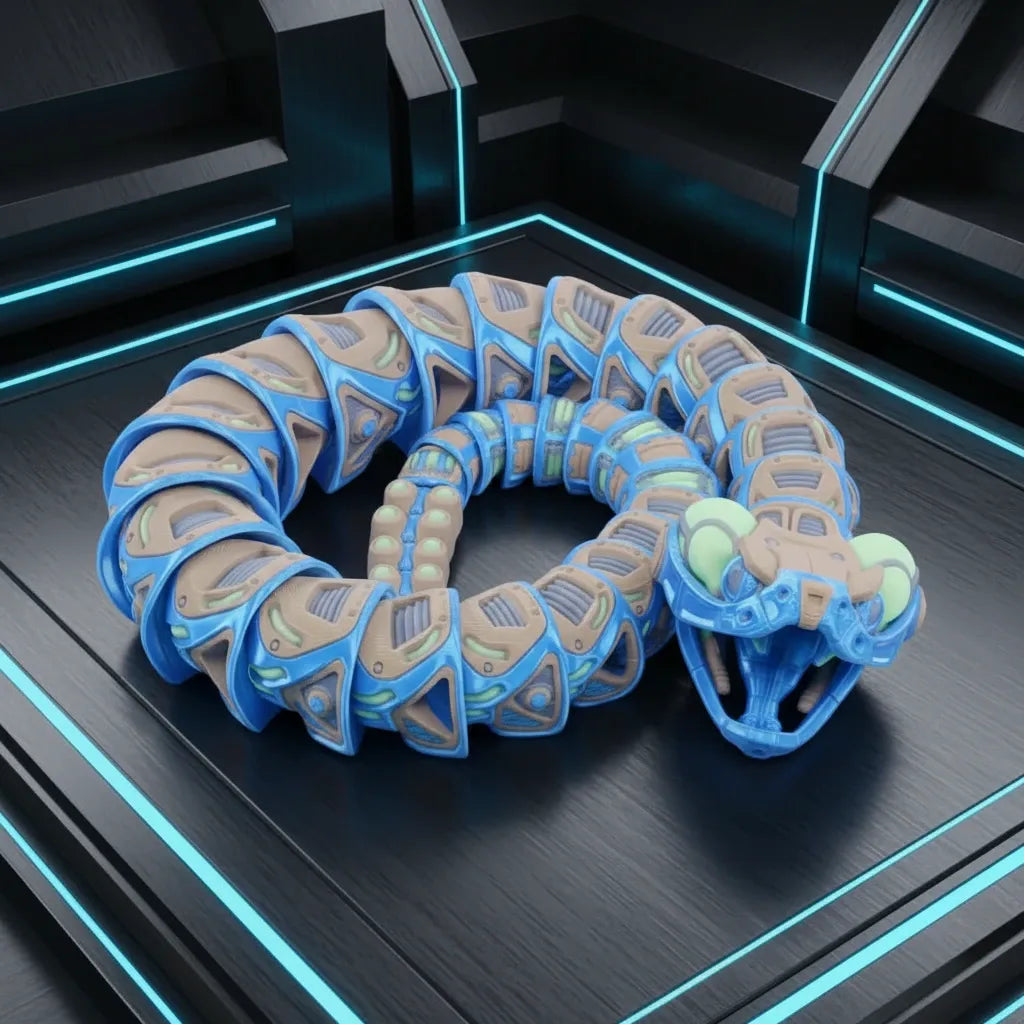 Robo Rattler șarpe robot 3D - imagine principală design futurist sci-fi articulat cu detalii mecanice
