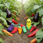 Flexi Vegetables legume articulate 3D - imagine principală set complet colorat cu toate variantele disponibile, breloc print-in-place
