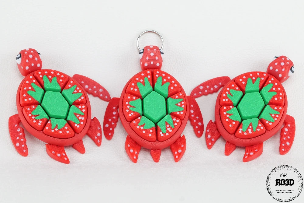 Sea Turtle fidget Strawberry- detaliu aripioare și corp sculptate realist