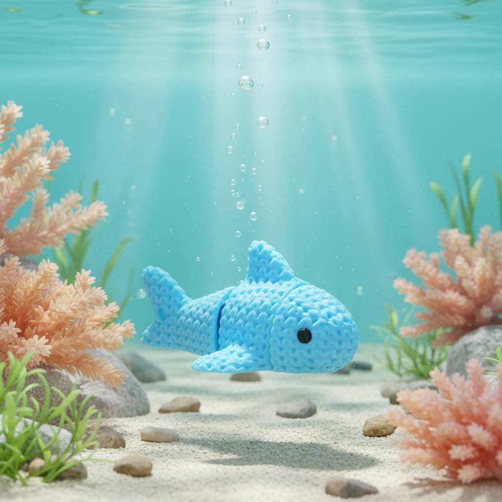 Rechin articulat 3D cu textură croșetată - figurină print-in-place Knitted Flexi Shark
