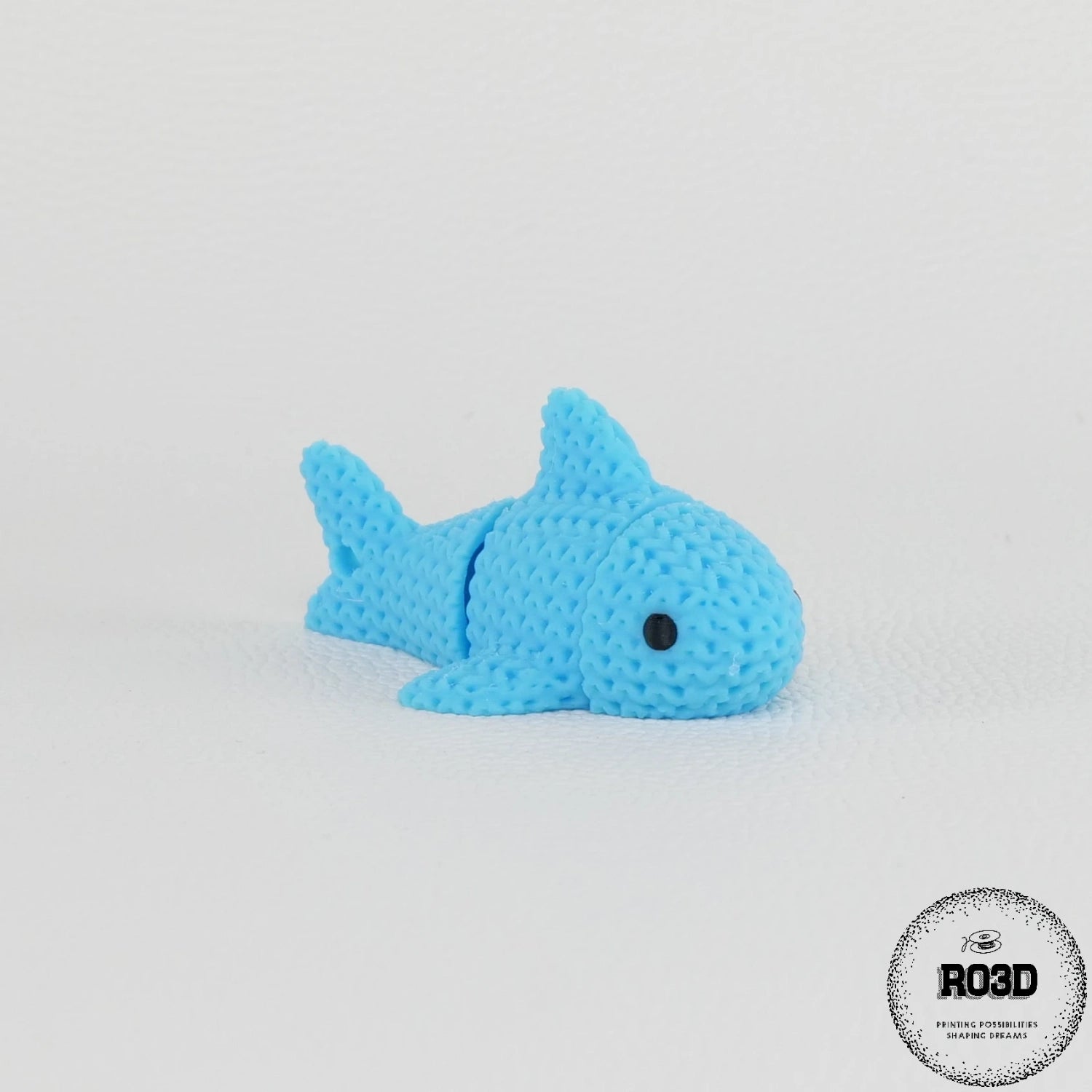 Figurină rechin 3D print-in-place vedere frontală - textură knitted