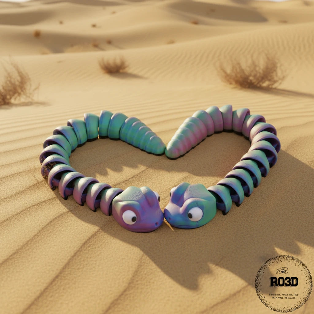 Flexi Baby Snake articulat 3D - variantă colorată, figură premium printată 3D cu articulații flexibile și finisaj vibrant