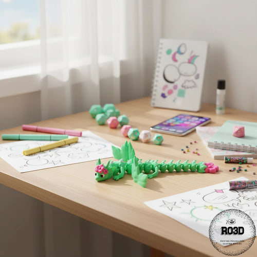 Blossom Dragon - detaliu cap și aripi cu motive florale, decorațiune premium printată 3D România