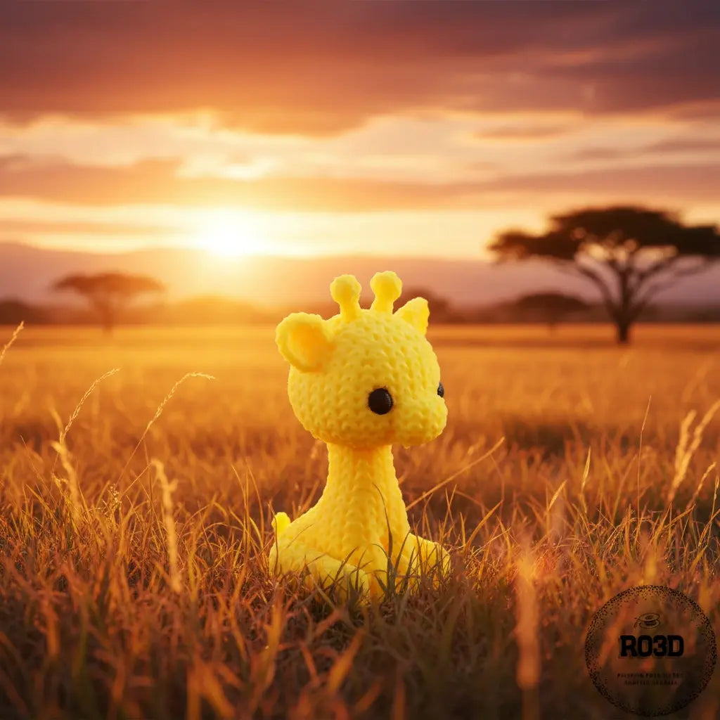 Knitted Giraffe girafă croșetată 3D - vedere principală cu textură textilă și pattern petele girafă