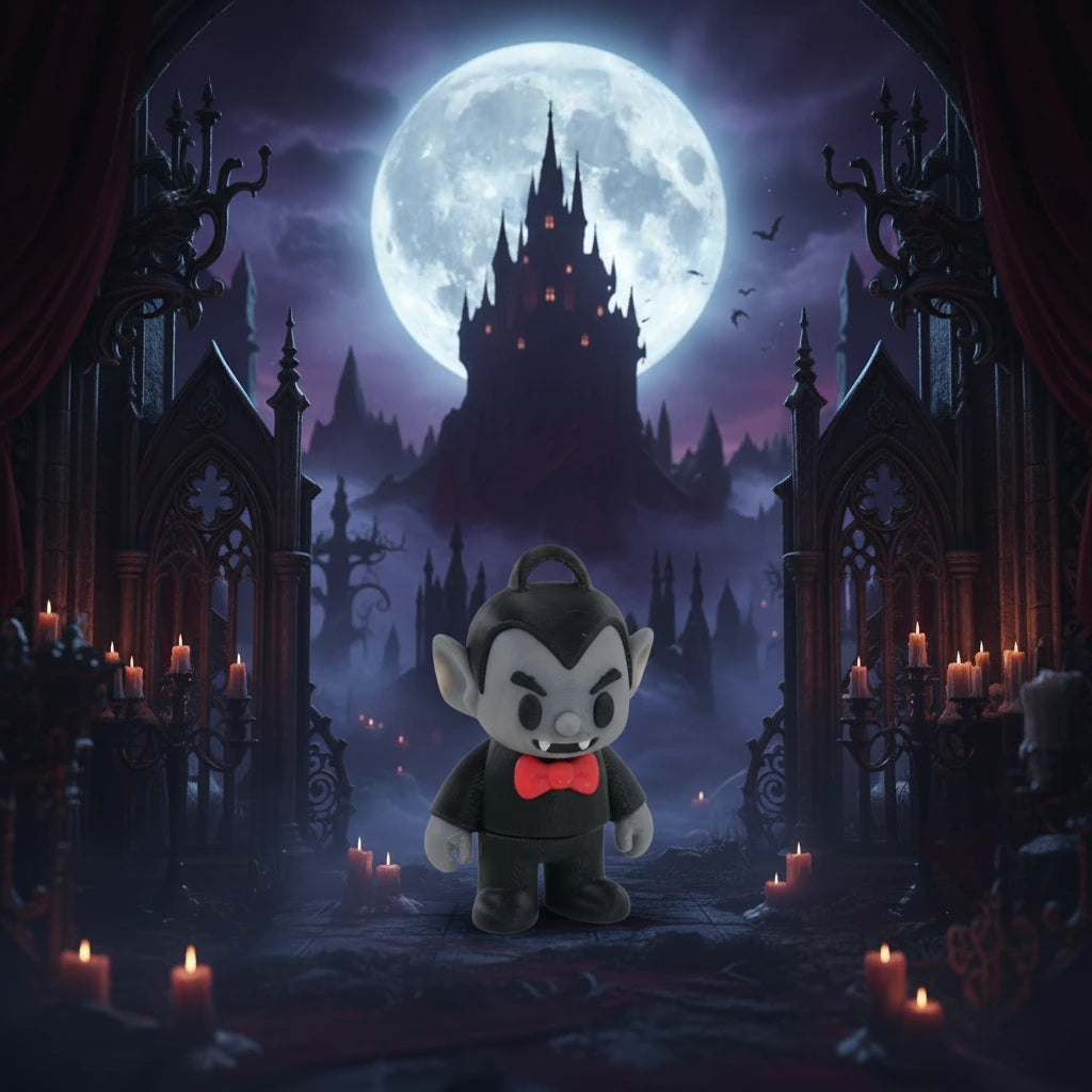 Flexi Vampire vampir articulat 3D - vedere principală cu capă și detalii gotice