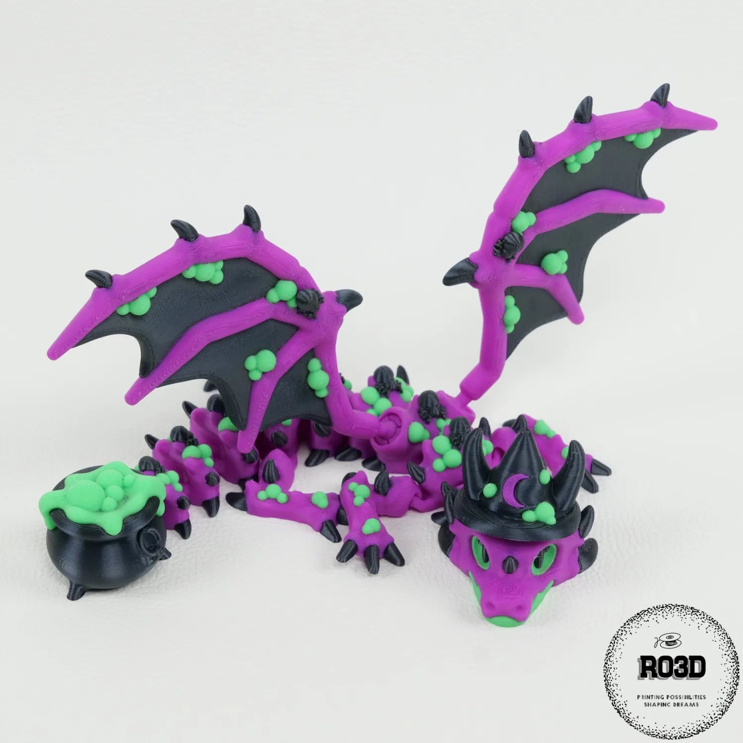 Hexbrew Dragon figurină 3D - vedere laterală profil stânga aripi și corp articulat
