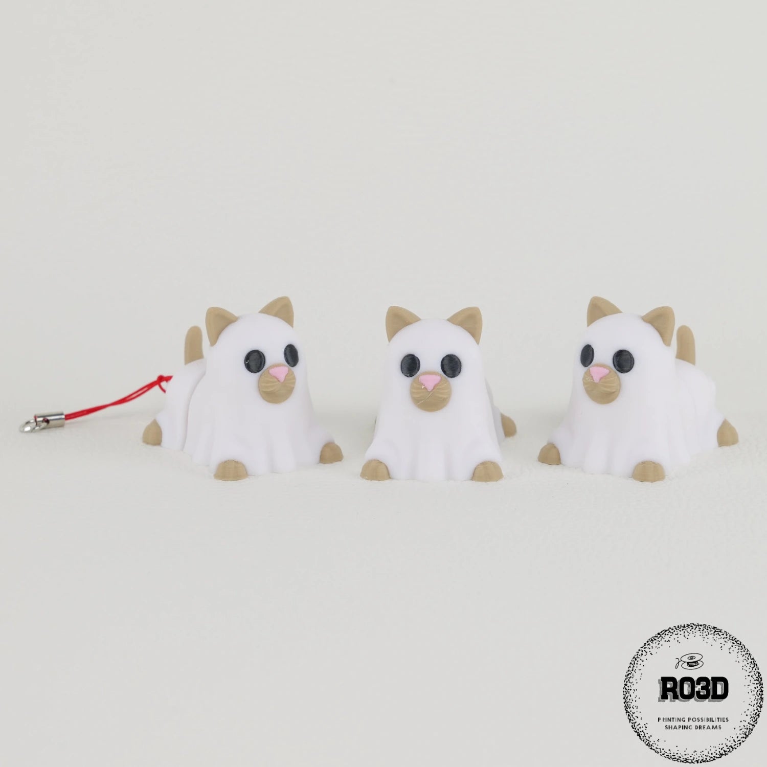 Ghost Cat - Pisică Fantomă Articulată 3D cu Breloc, vedere frontală cu ochi mari expresivi