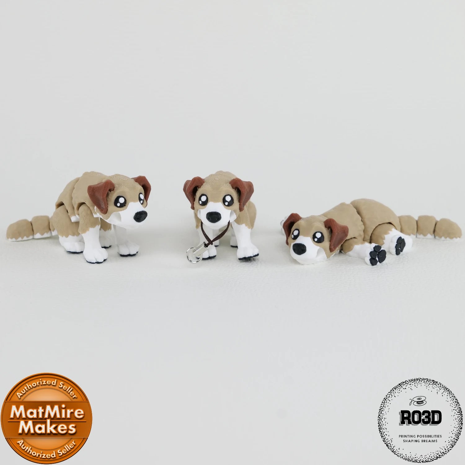 Mini Dog - Câine Articulat 3D, vedere frontală cu ochi mari expresivi și bot caracteristic