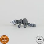 Mini Raccoon - Raton Articulat 3D, vedere din spate cu coadă inelată mobilă și articulații vizibile