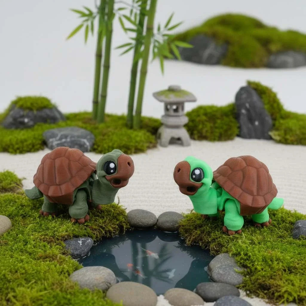 Mini Tortoise - Broască Țestoasă Articulată 3D cu Breloc Keychain, vedere principală cu carapace detaliată și corp articulat