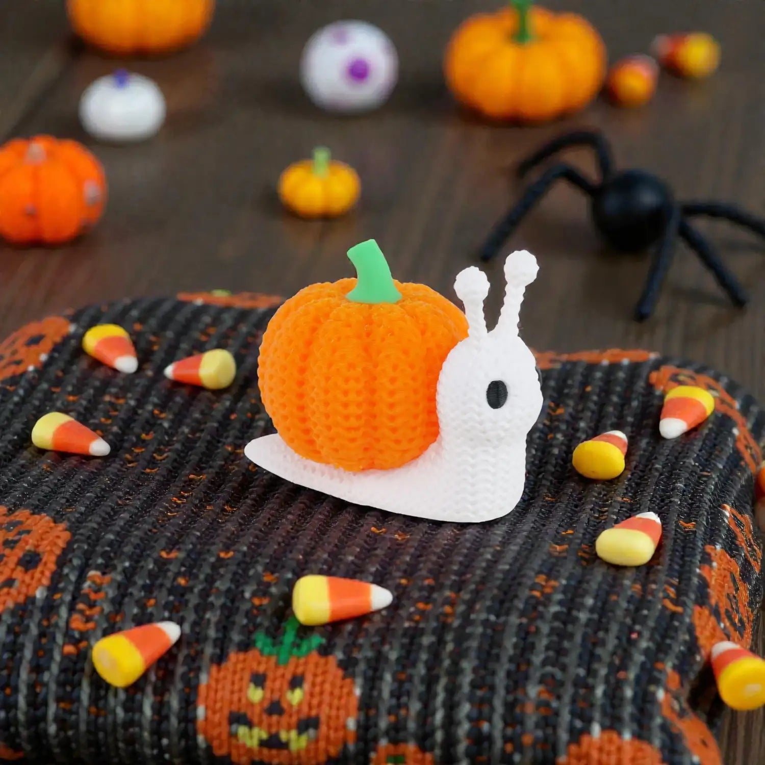 Pumpkin Snail - Melc Dovleac Croșetat 3D Halloween, vedere principală cu cochilie dovleac și textură croșetată unică