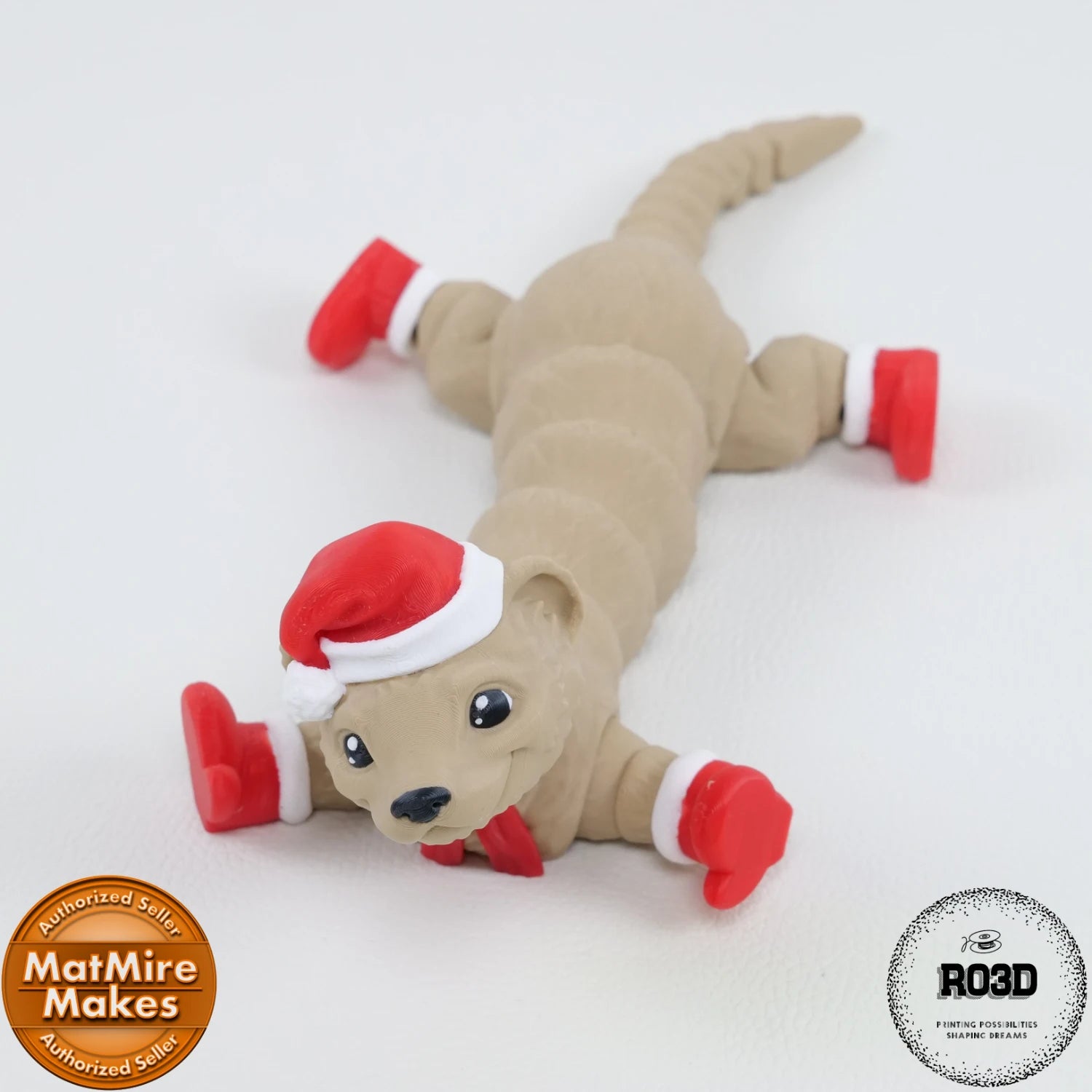 Winter Ferret - Dihor de Iarnă Articulat 3D Alb, vedere detaliu cap expresiv adorabil și trăsături faciale vesele