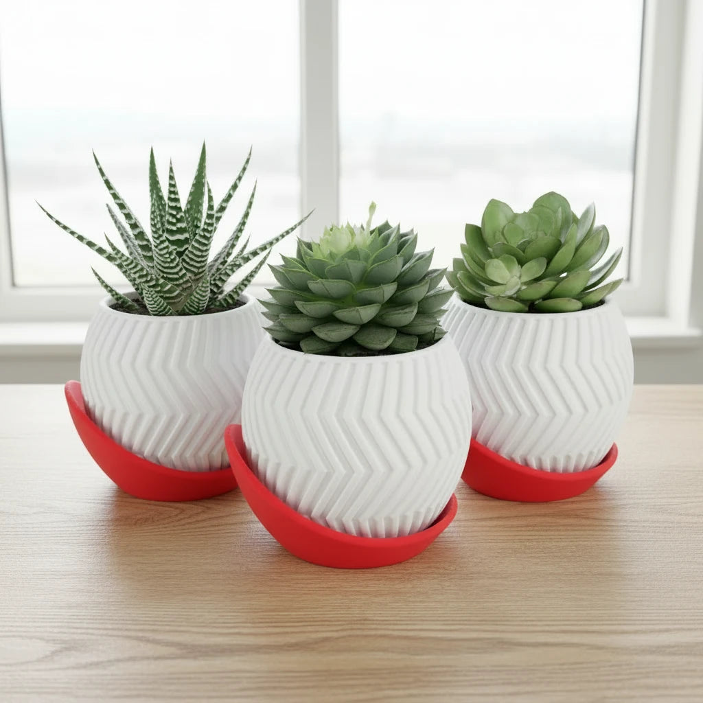 Ghiveci Zig Zag - Ghiveci 3D Geometric Modern Design Zig Zag, vedere principală cu pattern zig zag dinamic și design minimalist