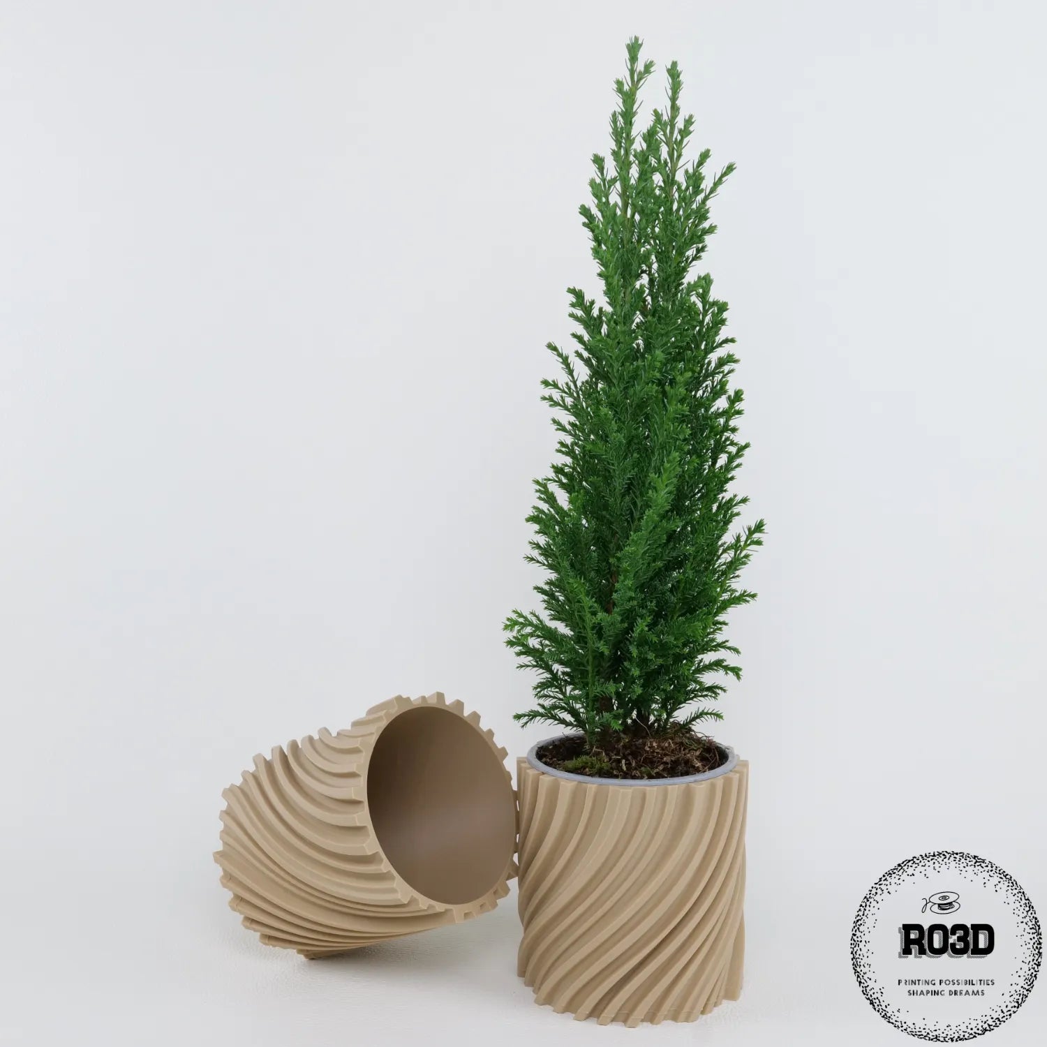 Ghiveci Wavy Twisted - Ghiveci 3D Geometric Modern, vedere laterală cu linii ondulate răsucite și suprafețe netede