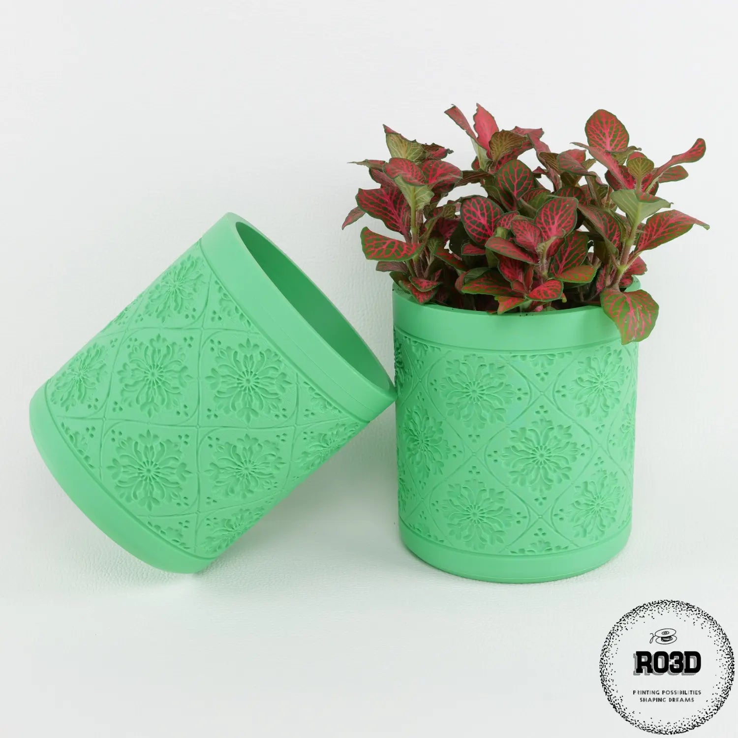 Ghiveci Floral - Ghiveci 3D Geometric Modern, vedere perspectivă cu pattern floral elegant