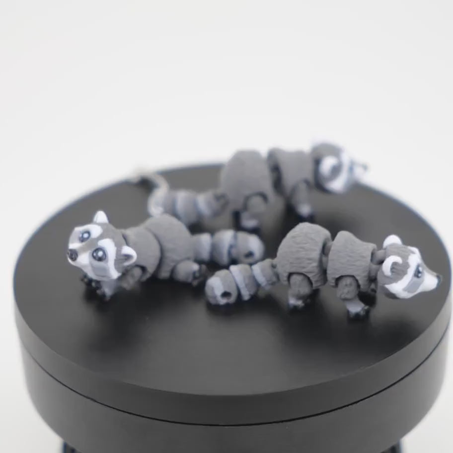 Mini Raccoon - Raton Articulat 3D Adorabil cu Breloc, demonstrație mișcare articulații print-in-place, coadă inelată mobilă și funcționalitate interactivă