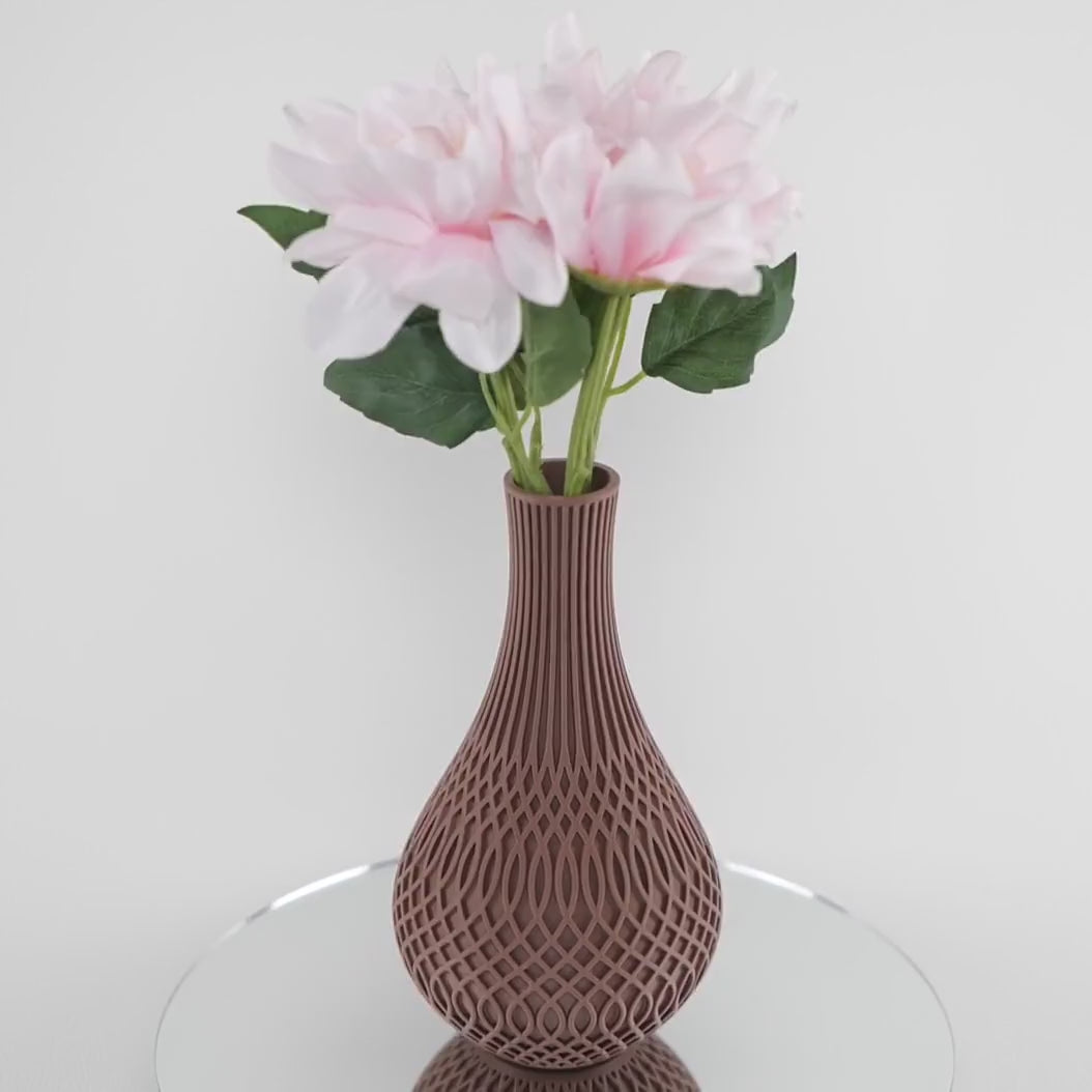 Vaza Inflect - Vază Decorativă 3D Geometric Modern Design Inflect, demonstrație rotație 360° cu linii curbe elegante și design geometric modern înalt pentru plante decorative 