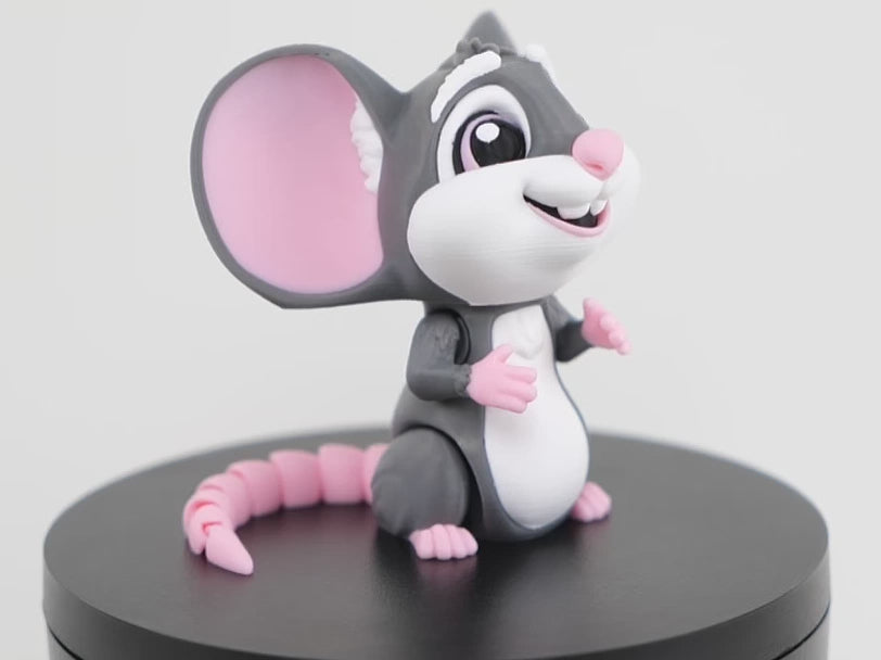 Mouse șoricel 3D articulat - demonstrație mișcare articulații flexibile, coadă mobilă și expresie adorabilă în acțiune
