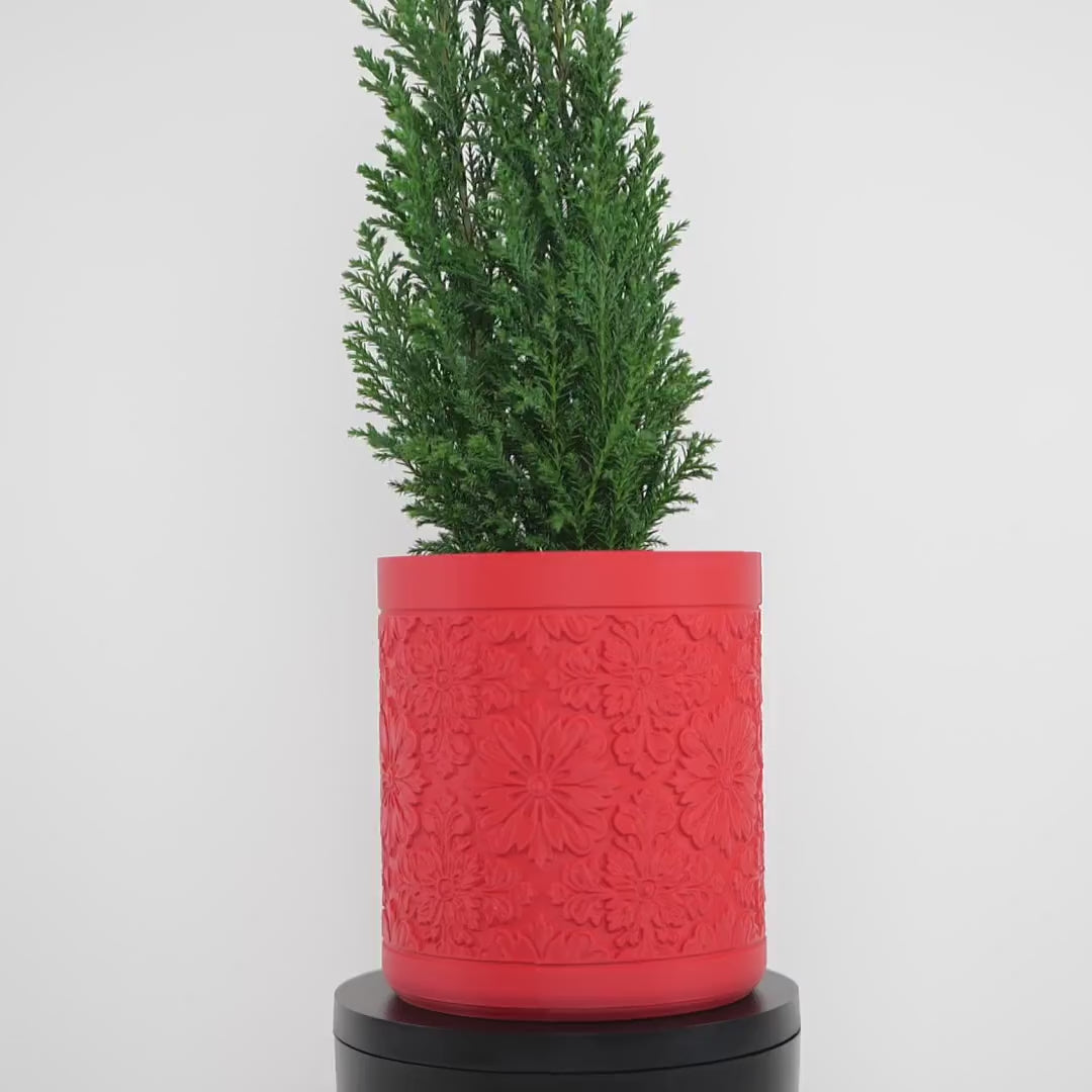 Ghiveci Floral - Ghiveci 3D Geometric Modern Design Floral, demonstrație rotație 360° cu pattern floral elegant și design geometric modern 