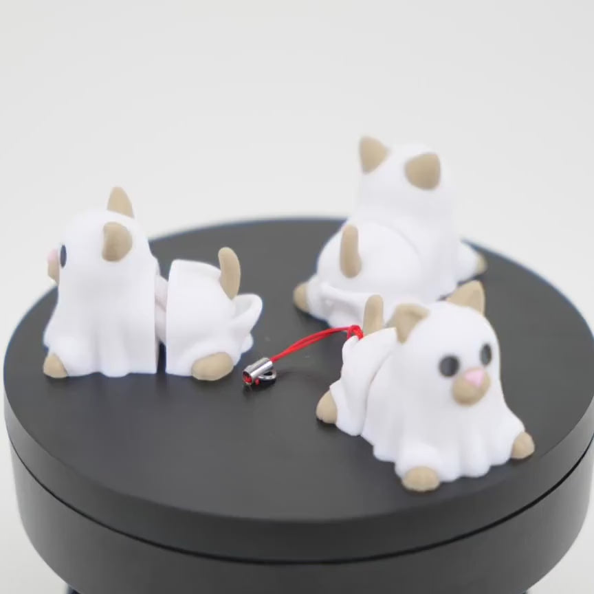 Ghost Cat - Pisică Fantomă Articulată 3D cu Breloc, demonstrație mișcare articulații print-in-place și funcționalitate interactivă
